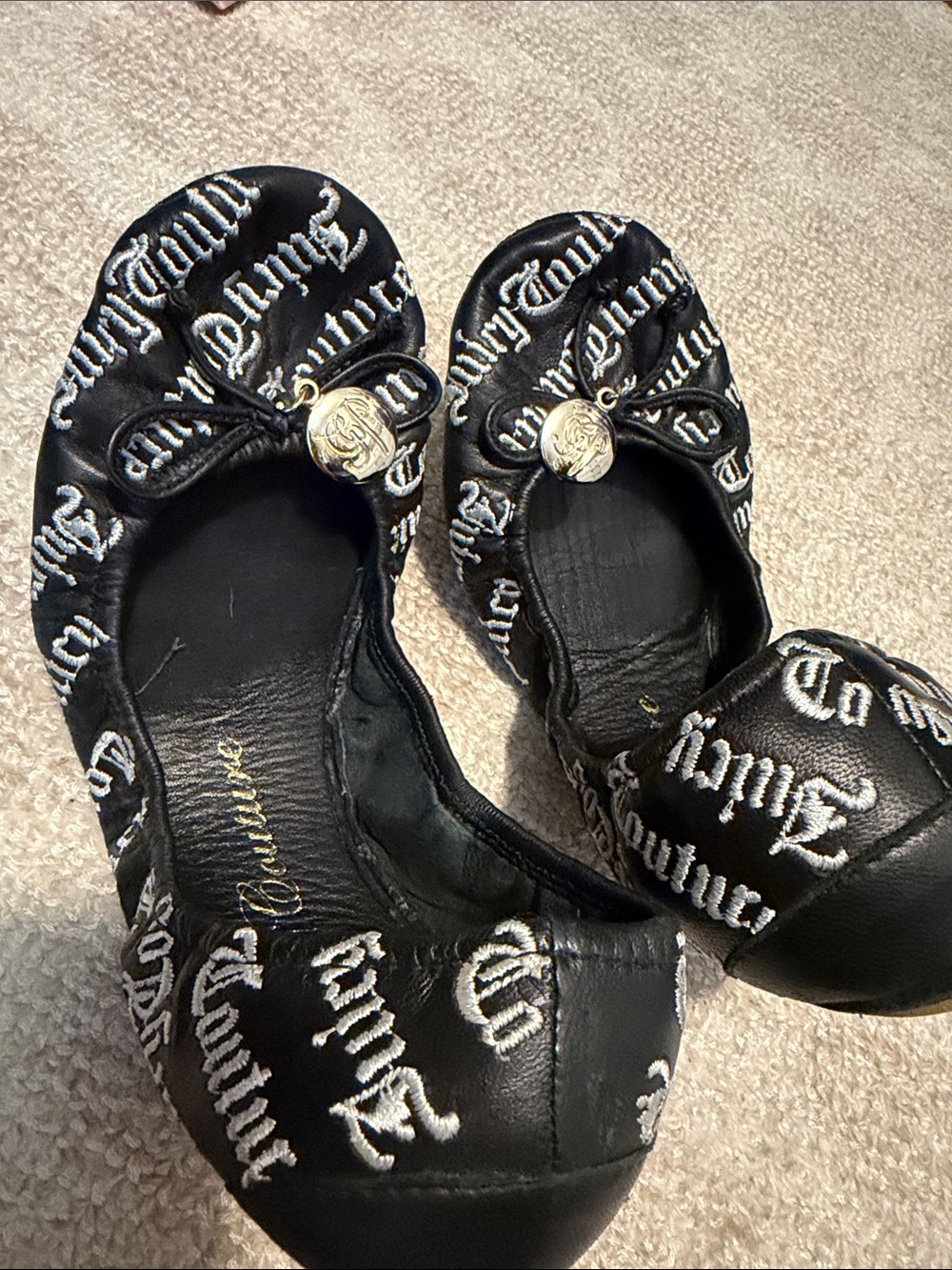 Juicy Couture Black Embroidered Logo Ballet Flats